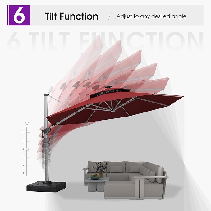 PURPLE LEAF Cantilever Umbrella 13ft Solar LED Light Double Top, Brick Red | - Image 6