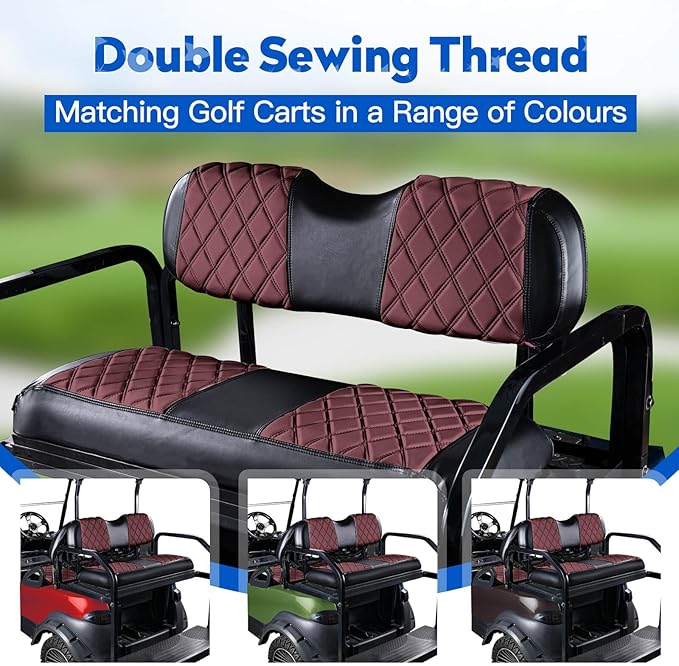 NOKINS Golf Cart Seat Covers Fit Club Car Precedent/DS/EZGO RXV/TXT/Yamaha Drive Aftermarket Standard Rear Seat Cushion, No Stapler, Multiple Colors&Breathable (Burgundy&Black)