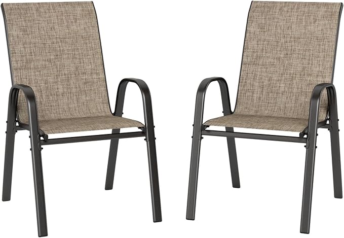 PHI VILLA Outdoor Stackable Dining Chair Set of 2, Textilene Mesh & Metal | by PHIVILLA
