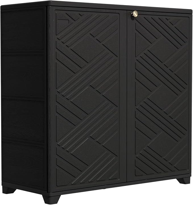 Outdoor Storage Cabinet Waterproof, 60 Gallon Resin Outdoor Storage Shed by KINYING