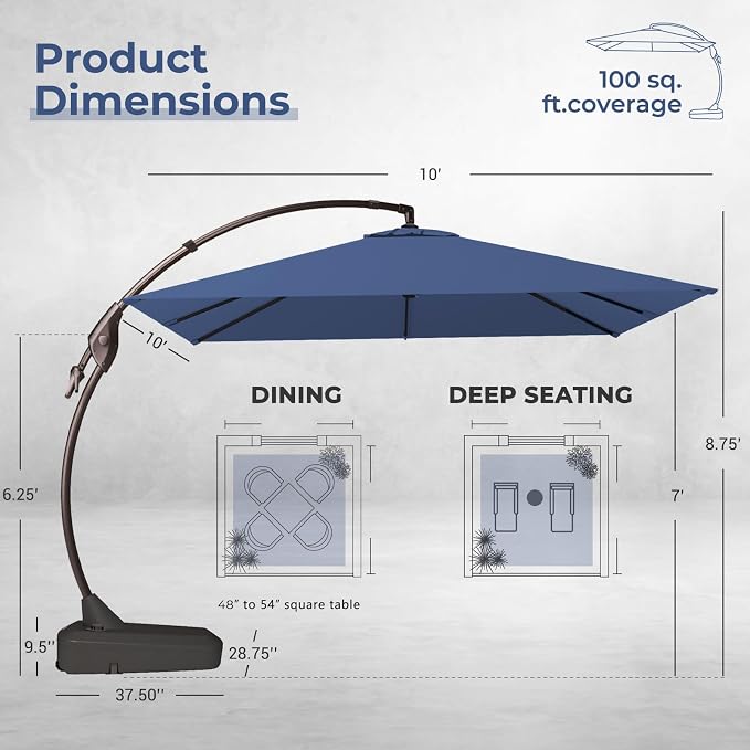 Grand patio 10x10 FT Cantilever Square Umbrella - Image 3