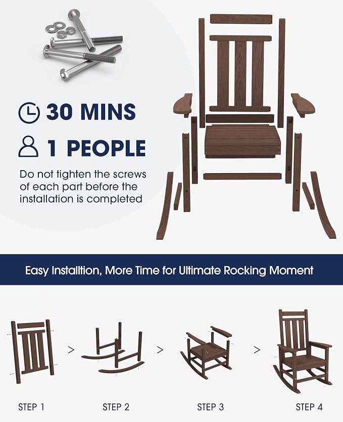 Oversized Outdoor Rocking Chair, HDPE Patio Rockers, Coffee | | All-Weather - Image 9