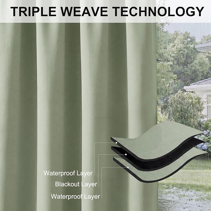 RYB HOME Outdoor Curtains for Patio Waterproof Privacy Thermal Insulated | - Image 6