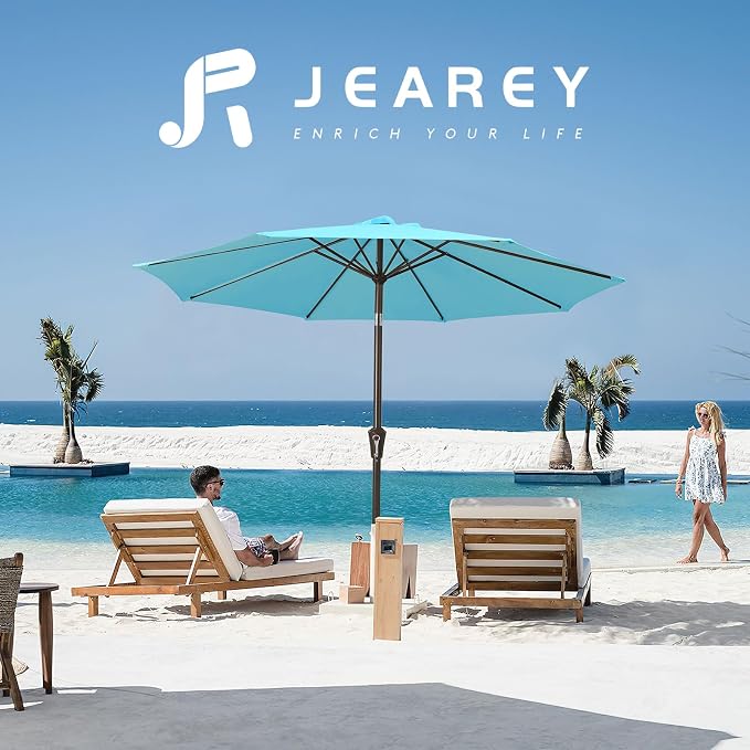 JEAREY 9FT Outdoor Patio Umbrella, Market Umbrella, Sky Blue | Outdoor Table - Image 7