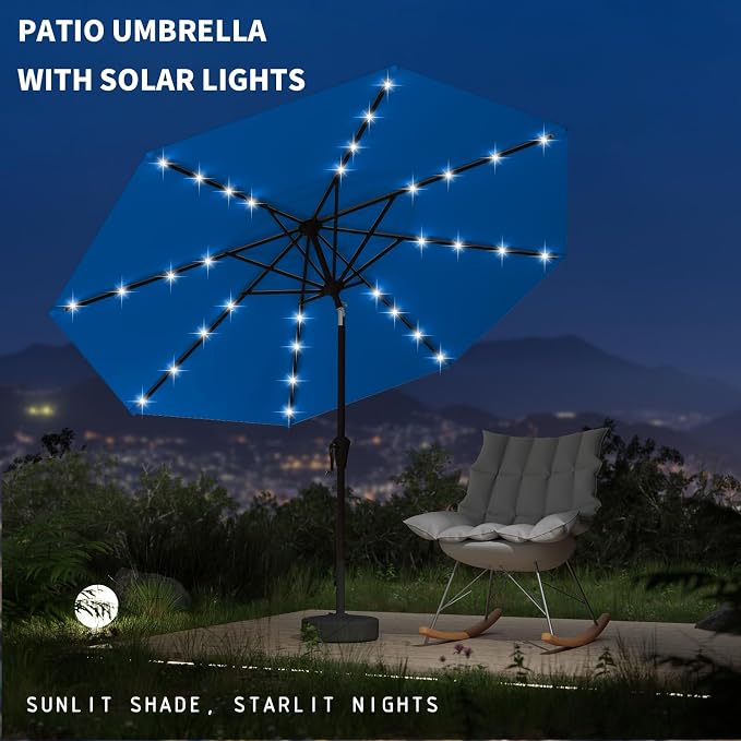 9FT Patio Umbrella with Solar Lights, Outdoor Market Umbrella with Tilt and - Image 3