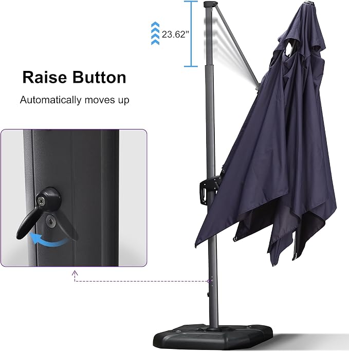PURPLE LEAF Patio Telescopic Umbrella 11.5' x 11.5' Up Down Lifting Navy | - Image 3