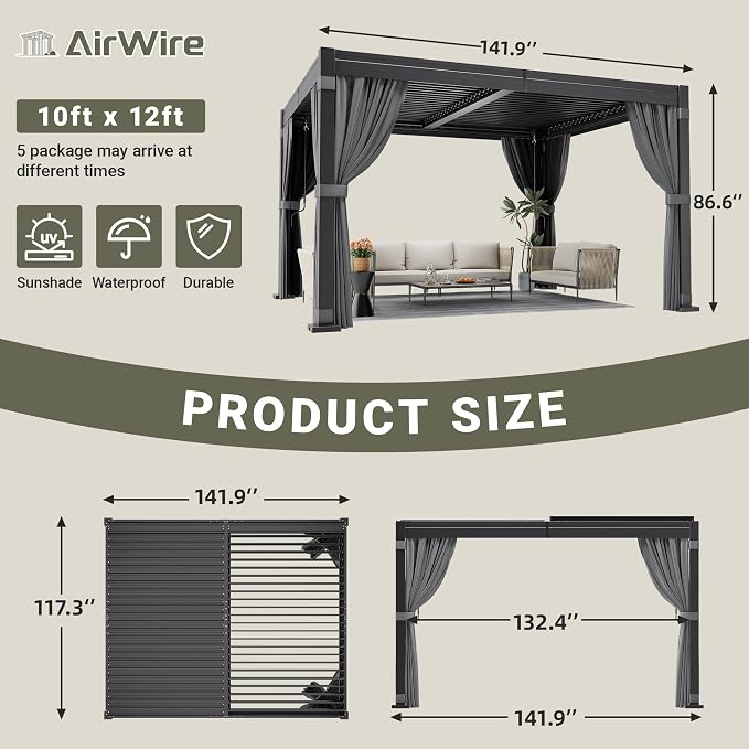 Airwire 10x12 FT Louvered Pergola - Image 2