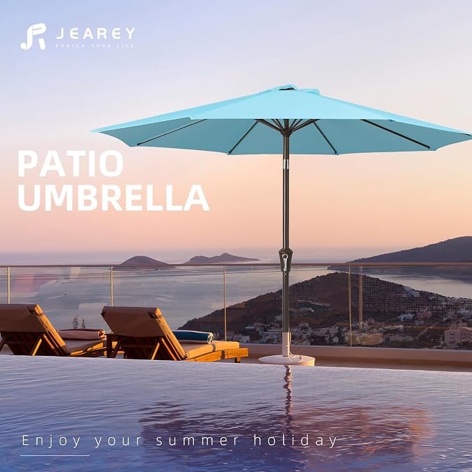 JEAREY 9FT Outdoor Patio Umbrella, Market Umbrella, Sky Blue | Outdoor Table - Image 6