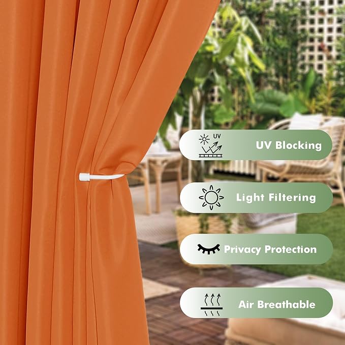 Waterproof Outdoor Curtains for Patio 6 Pcs 54x108 Inch Mecca Orange | - Image 3