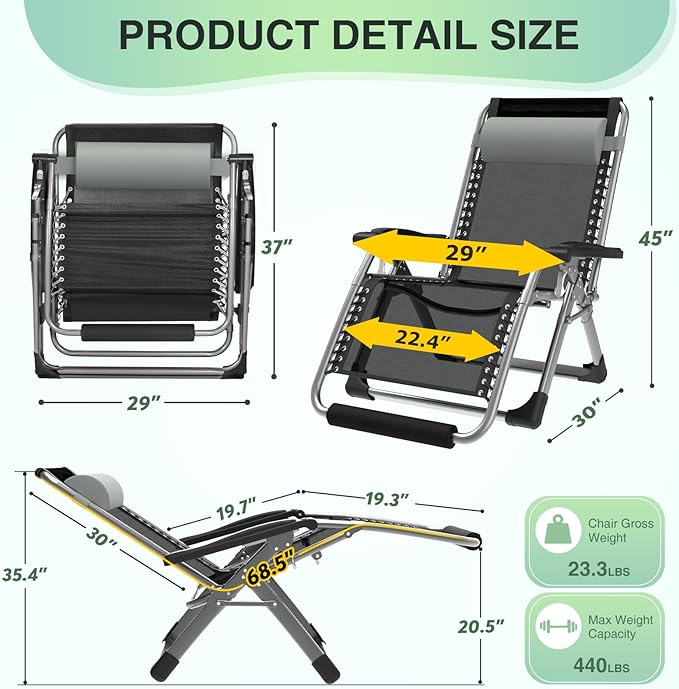 Suteck Oversized Zero Gravity Chair, Upgraded Lock and Footrest, Reclining - Image 3