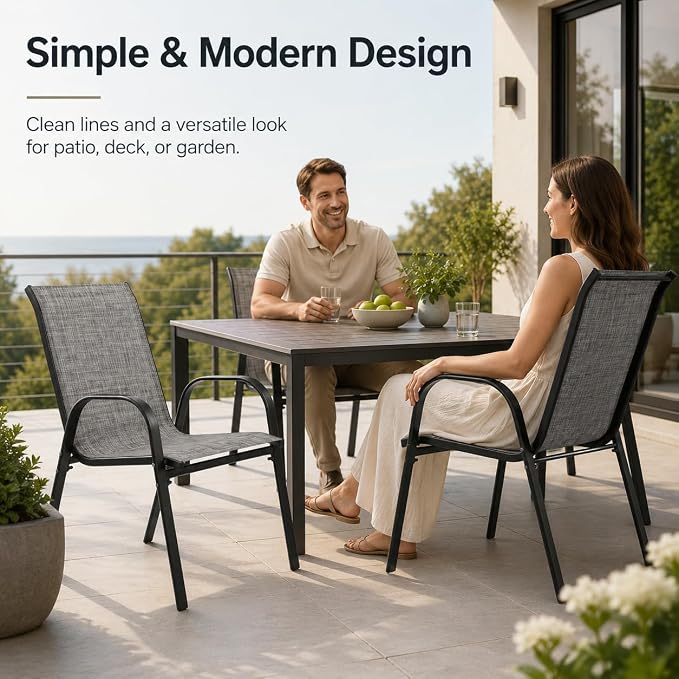 Patio Chairs Set of 4, Stacking Patio Chairs - Image 8