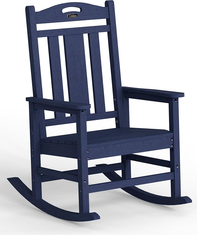 Oversized Outdoor Rocking Chair, HDPE Patio Rockers, Deep Navy Blue | High Back by CIOKEA