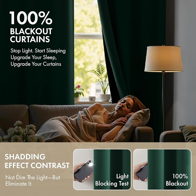 MIULEE Hunter Green 100% Blackout Curtains - Image 2