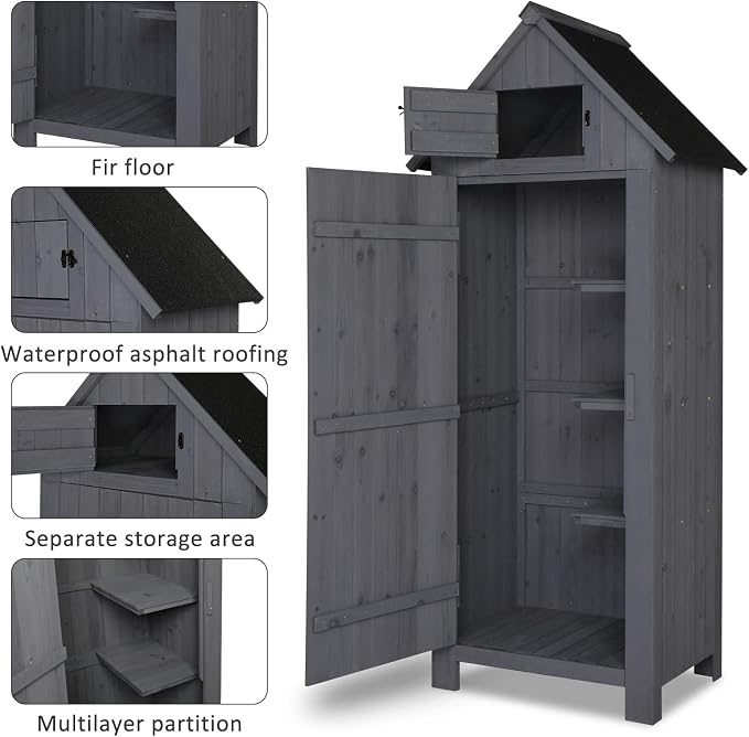 Outvita Outdoor Storage Shed, 70 Inch, Waterproof Tool Storage Cabinet - Image 2