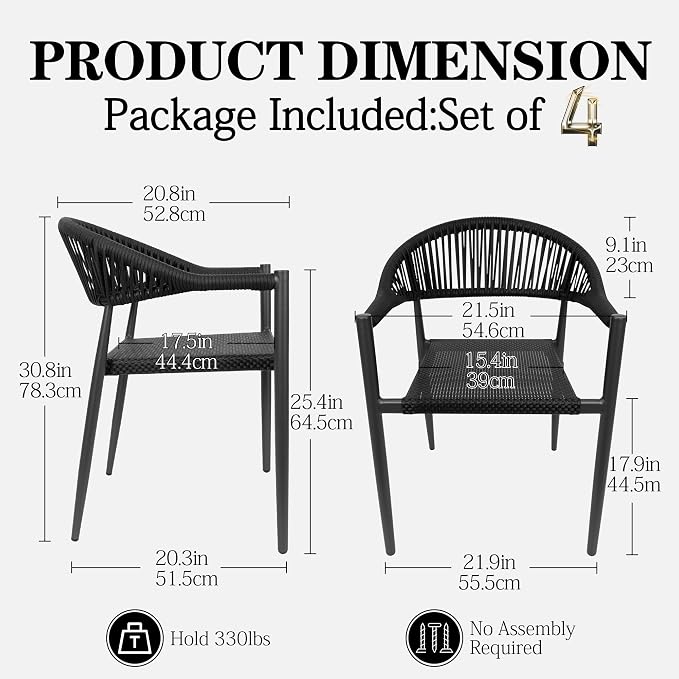 TWT Patio Dining Chairs Outdoor Stackable - Image 2