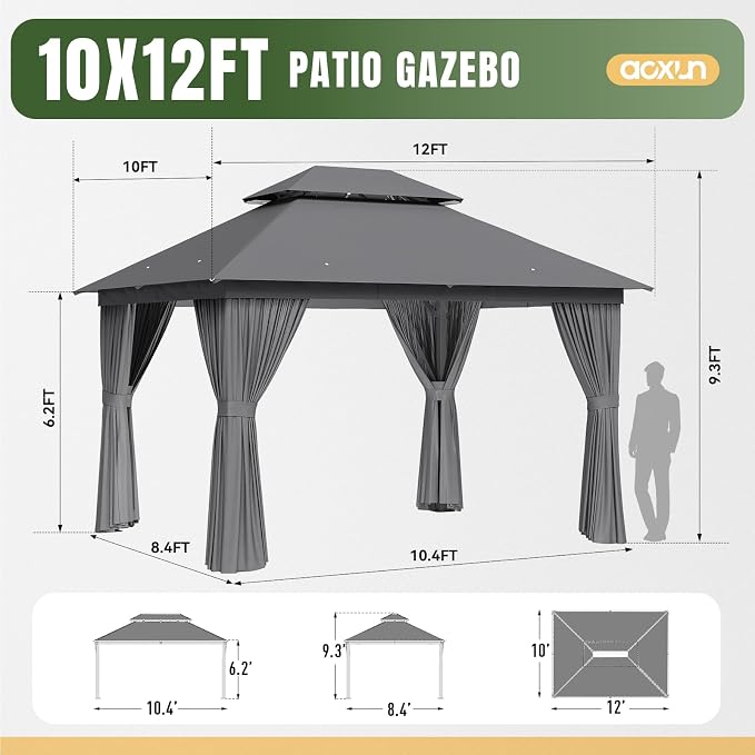 Aoxun 12x10 Gazebo Metal Frame Canopy Tent - Image 6