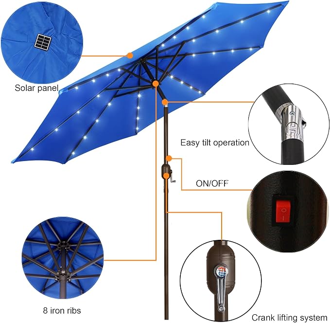 9 ft Solar Umbrella, Patio Umbrella - Image 2