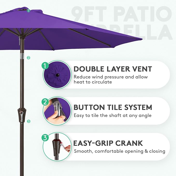 JEAREY 9FT Outdoor Patio Umbrella, Market Umbrella, Dark Purple | Outdoor Table - Image 2