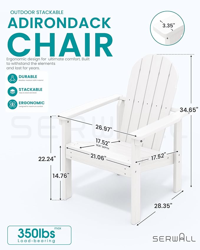 SERWALL HDPE Stackable Adirondack Chair, Space-Saving - Image 3