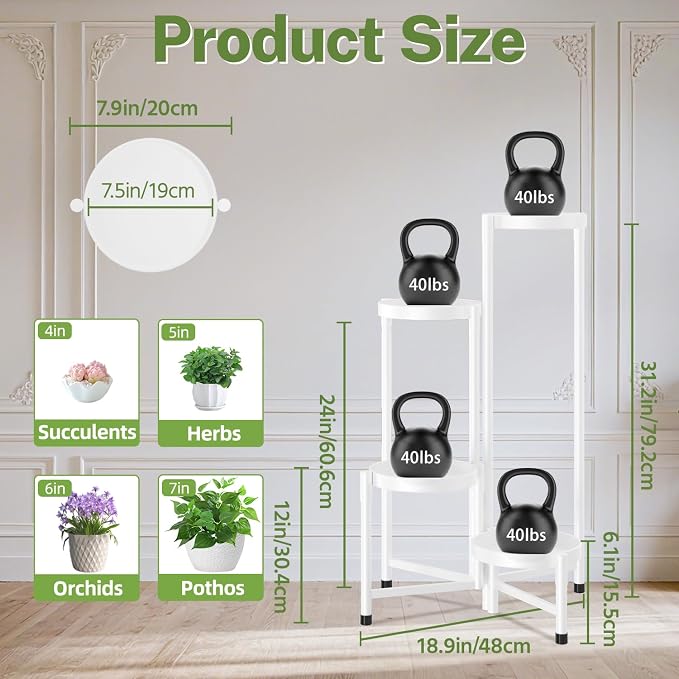 iDavosic.ly Plant Stand Indoor Outdoor, 4 Tier Metal Corner Shelf, Folding - Image 3