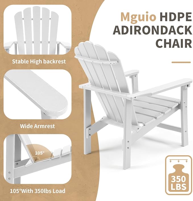 Oversized Stackable Adirondack Chair Set of 2, HDPE Fire Pit Chair | All-Weather - Image 5