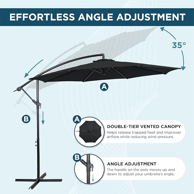 10FT Outdoor Offset Umbrella, Cantilever Patio Umbrella - Image 3