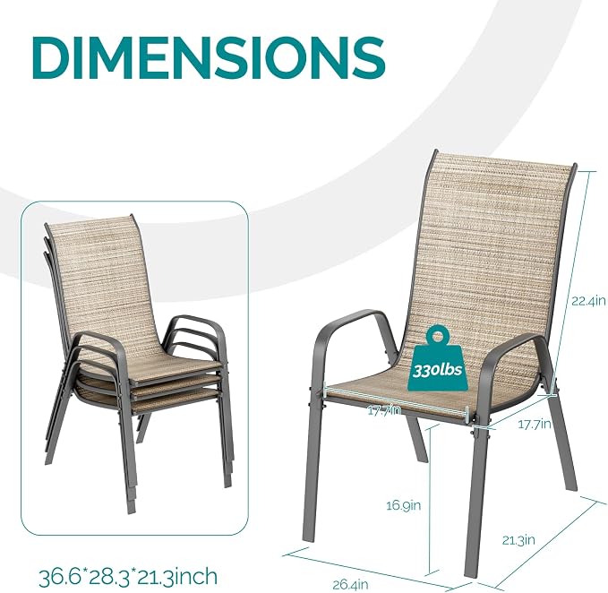 MAMIZO Patio Dining Chairs, Stackable Textilene Chair Set of 4, - Image 2