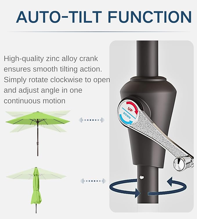 9FT Auto-Tilt Patio Umbrella|Outdoor Market Table Umbrella - Image 2