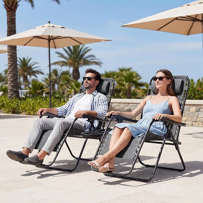 JEAREY Zero Gravity Chairs 2 Set, Adjustable Patio Recliners, Dark Grey | 400 - Image 2