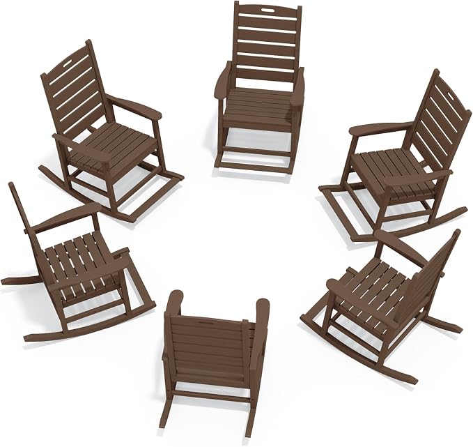 SERWALL Outdoor Rocking Chair Set of 6, Oversized HDPE Rocker, All Weather by SERWALL