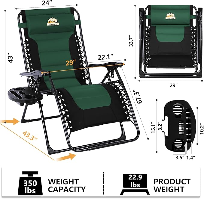 Colegence Oversized Padded Zero Gravity Chairs, 0-170° lock, removable side - Image 3