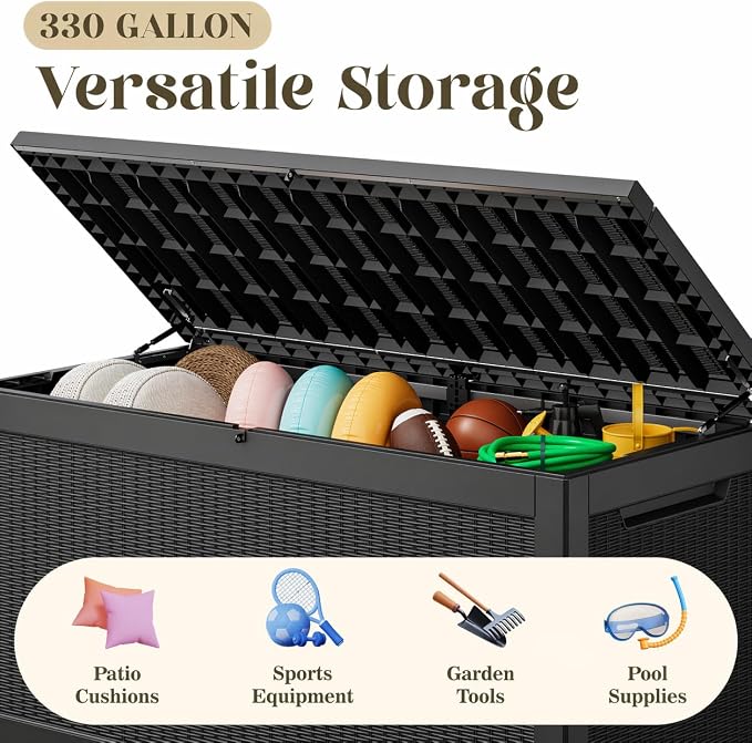 330 Gallon Outdoor Storage Box, Resin Large Deck Box Outdoor Waterproof Storage - Image 3