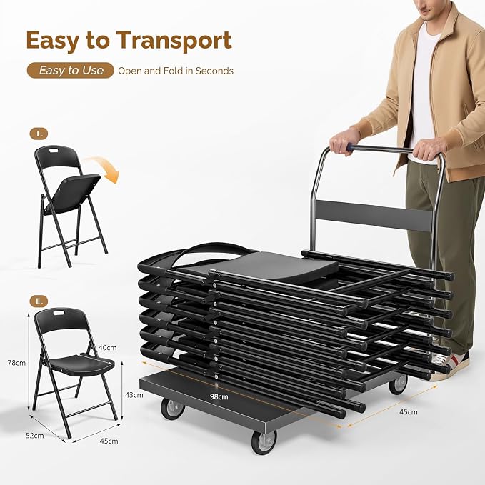 Bonnlo 2-Pack Black Plastic Folding Chairs, Portable Seat - Image 4