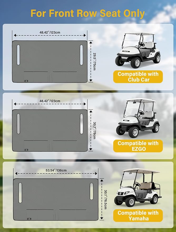 Golf Cart Seat Covers,Golf Cart Seat Towel Blanket with 4 Front Pockets & Nonskid Bottom Fits for EZGO, Yamaha, Club Car and More 2 Person Seats Golf Carts (Charcoal Gray, Ezgo)