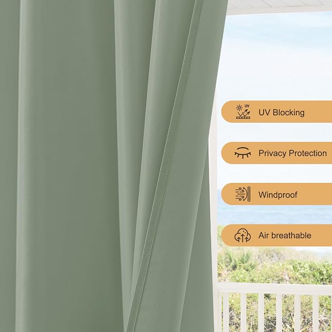 Outdoor Curtains for Patio Waterproof Rod Pocket 6 Pcs 54x84 Sage Green | - Image 5