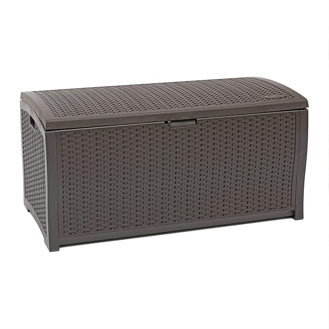 Suncast 99 Gal Wicker Resin Deck Box, Storage Chest Bin by Unknown