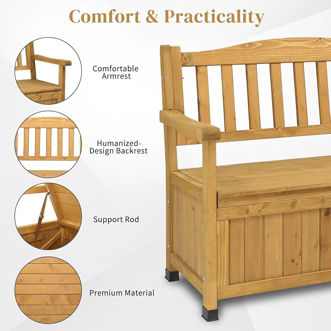 Outdoor Wood Storage Bench, Wooden Large Deck Box - Image 3