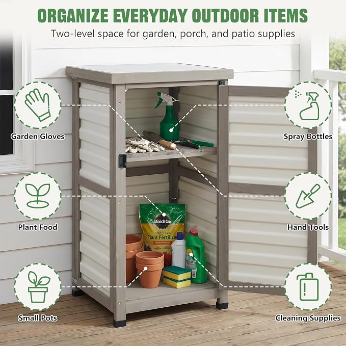 Ketive Outdoor Storage Cabinet, 33.5" H Compact Patio Storage Cabinet - Image 6