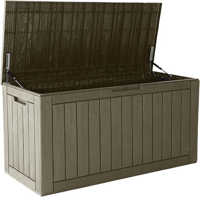 97 Gallon Waterproof Large Resin Deck Box, Lockable Large Outdoor Storage Box by KAMABOKO