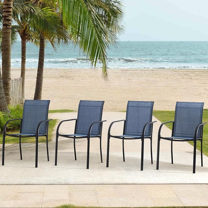 Outdoor Dining Chairs Set of 6, Stackable Patio Chairs - Image 2