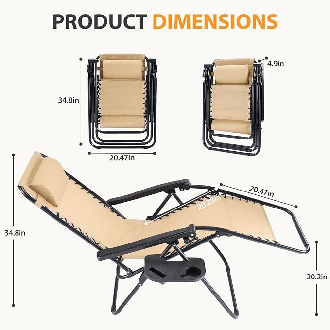 NEWBULIG Zero Gravity Chairs Set of 4, Folding Lounge Recliner Chair | Portable - Image 3