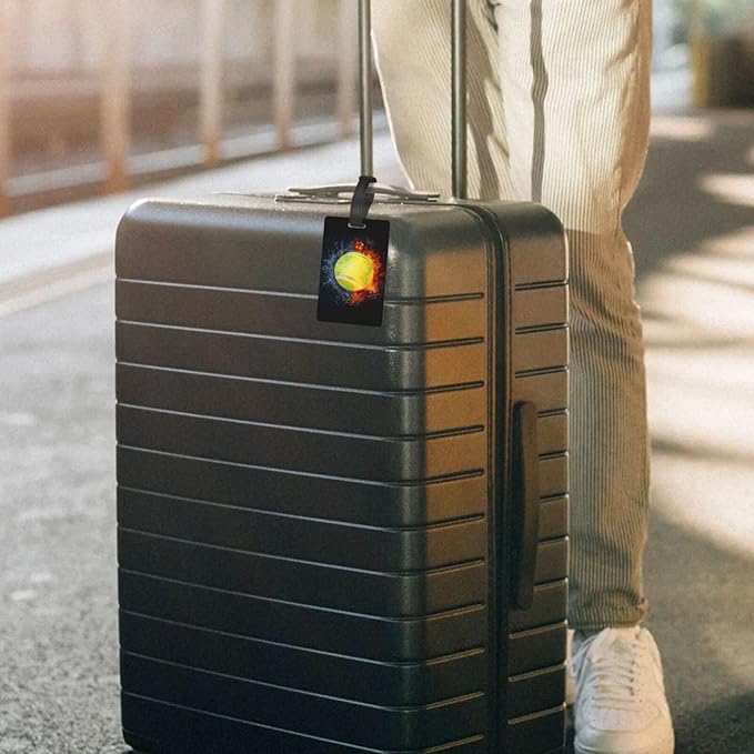Water Fire Tennis Ball Luggage Tag Suitcase Identify Labels Personalized Travel Bag Tag 2.5X4.1Inch