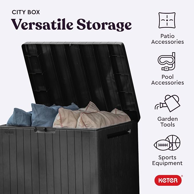 Keter City 30 Gal Outdoor Storage Box and Patio Side Table | Grey, Weatherproof - Image 4