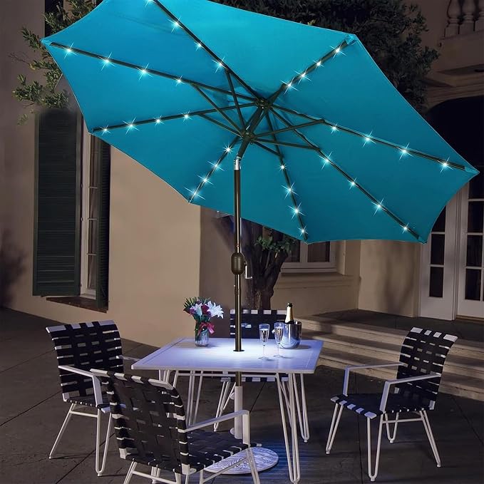 9 ft Solar Umbrella, 32 LED Lighted Patio Umbrella, Table Market Umbrella - Image 7