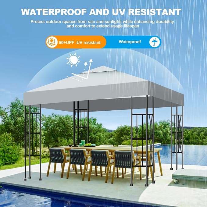 10x10 Gazebo Canopy Replacement Top, 300D High-Density Waterproof Single Layer - Image 2