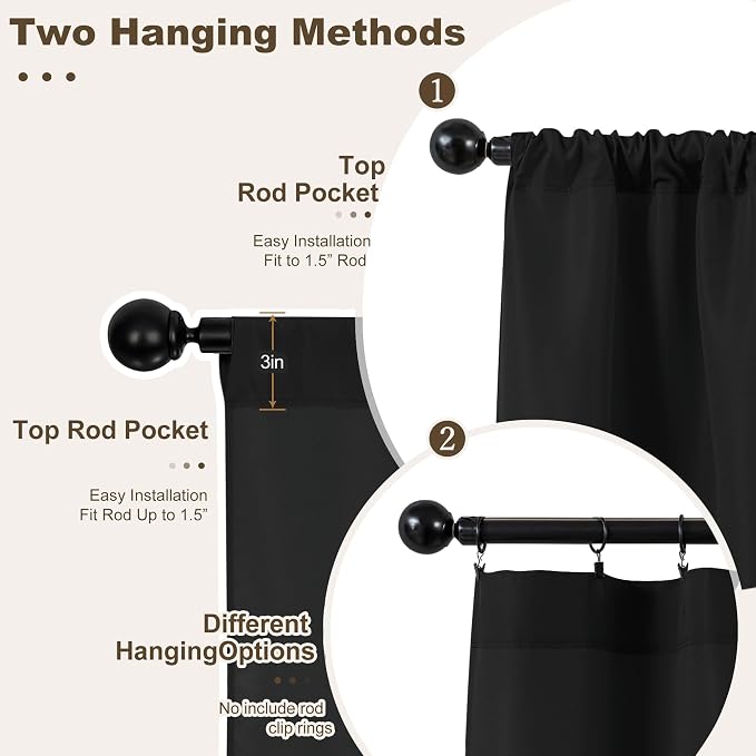 Outdoor Curtains for Patio Waterproof Rod Pocket 6 Pcs 54x108 Inch Black | - Image 3
