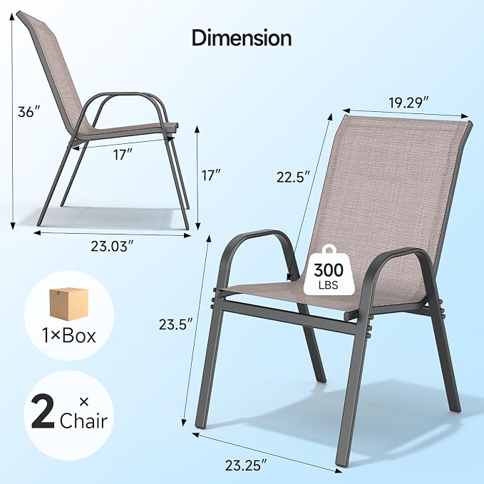 Patio Chairs Set of 2, Stackable Outdoor Dining Chairs | All Weather Dining Set - Image 2