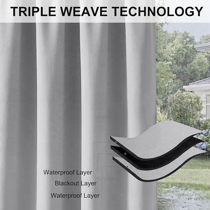 RYB HOME Outdoor Curtains for Patio Waterproof Privacy Thermal Insulated | - Image 6