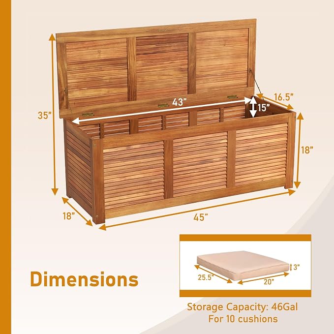 RELAX4LIFE Deck Box Acacia Wood, 46 Gallon Backyard Storage Bin Container - Image 3