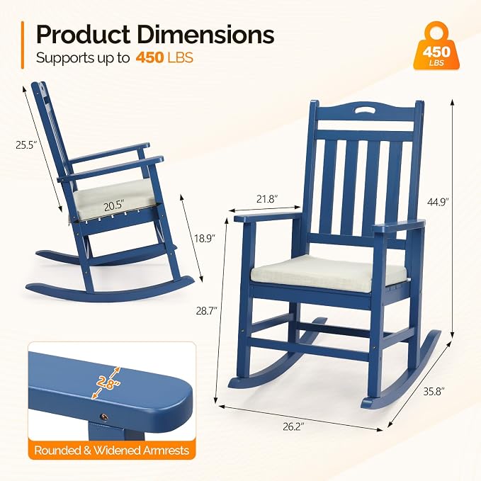 VINGLI Outdoor Rocking Chair, Wooden Rocking Chair - Image 3